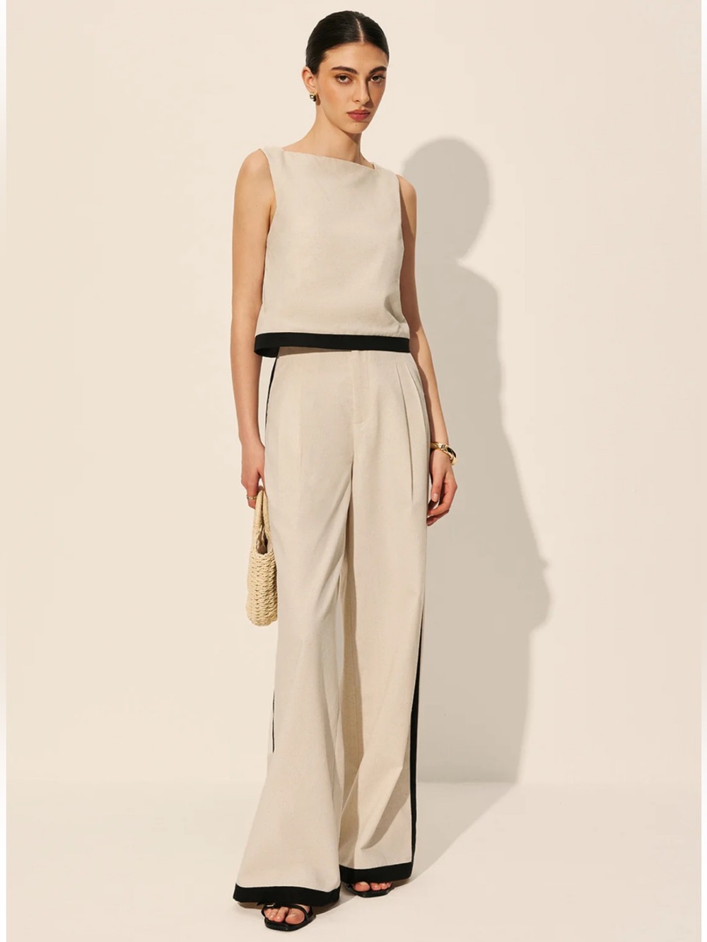Commense Linen & Cotton Zipper Contrast Binding Pants Set Size XL NWT - Picture 2 of 12